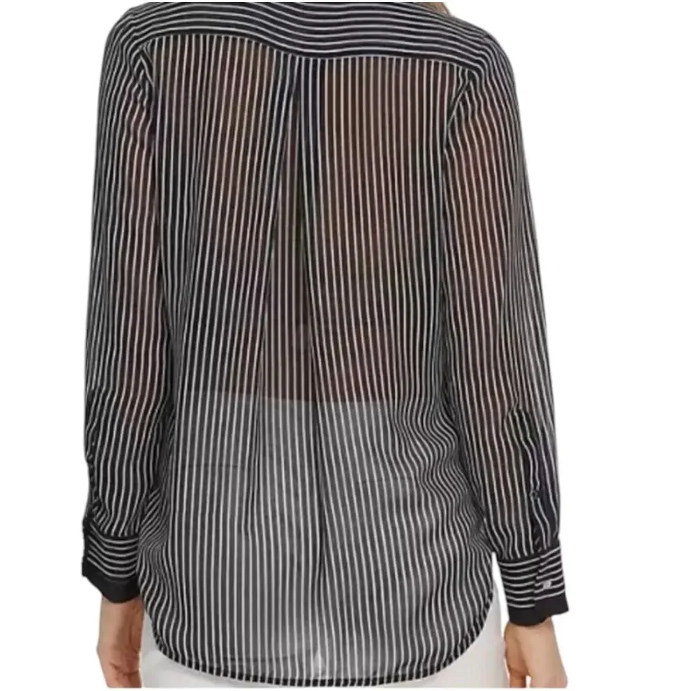 DKNY Women's Surplice Striped High-Low Blouse Sz S - Picture 2 of 7
